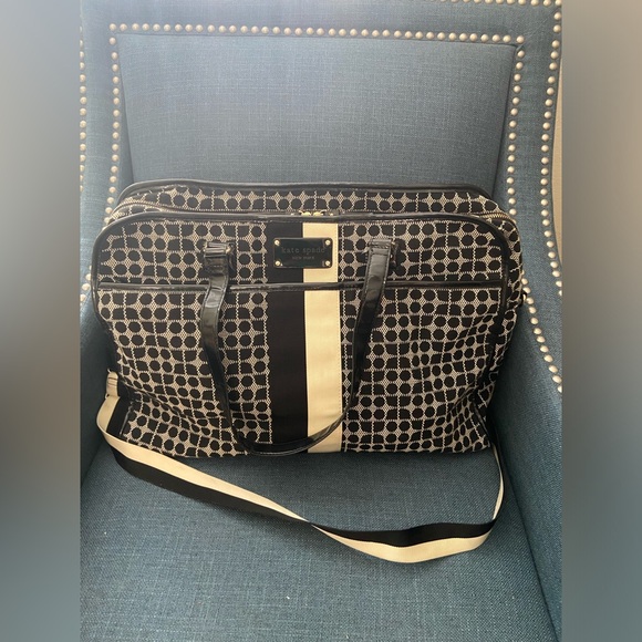 Kate Spade Noel Print Duffel Weekender Travel/Carry-On Bag Black & Cream w Green - Picture 3 of 16